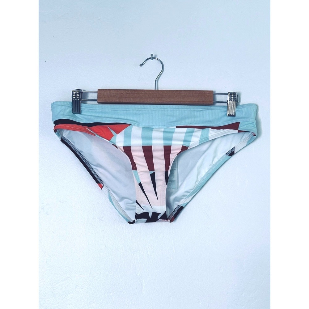 Carve Designs Womens Large Bikini Bottom Abstract Geometric Ribbed Blue Red‎ L